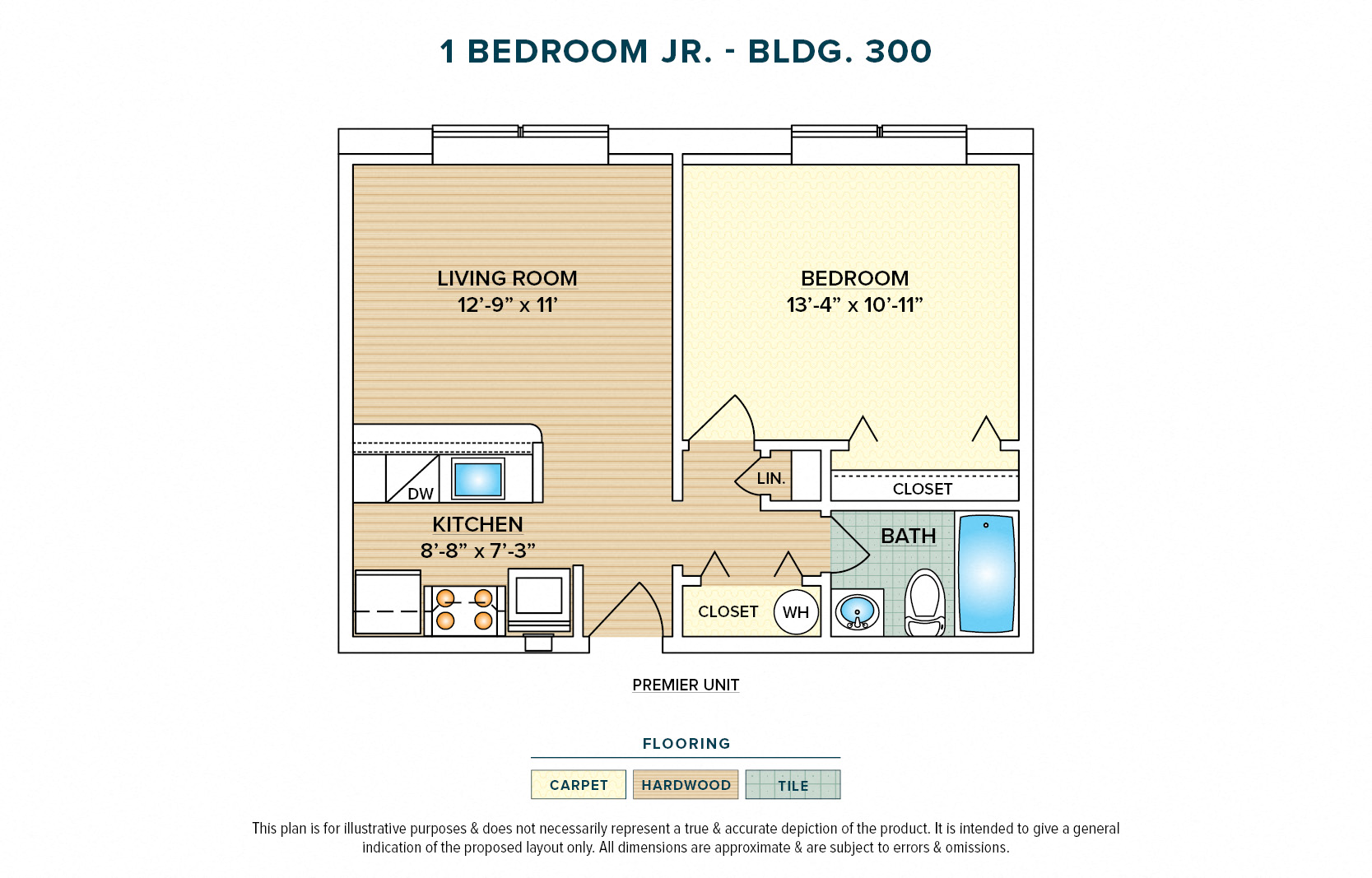Floor plan for 1 bed, 1 bath, 545 sqft